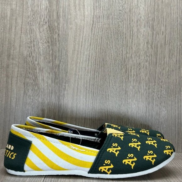 FOCO Shoes - FOCO MLB Shoes Womens Sz L Oakland Athletics Slip On Loafers Canvas Green Yellow